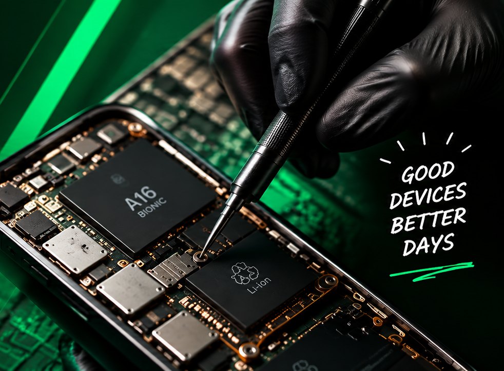 Technician repairing a phone circuit board